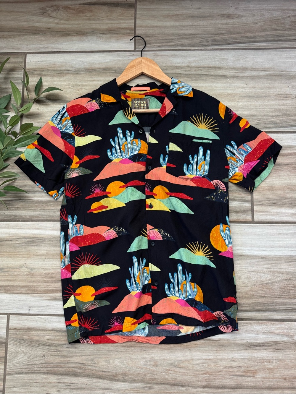 Scotch & Soda Boys 16 Desert Cactus Print Short Sleeve Camp Shirt
